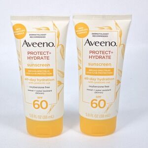 2 pk Aveeno Protect + Hydrate Sunscreen 3 fl oz SPF 60 BB 10/25 NEW Shelf Pull